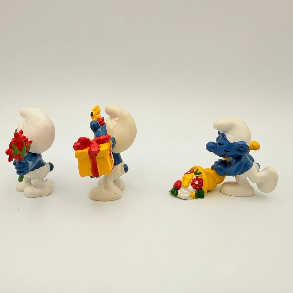 Vintage Schleich Peyo Smurfs PVC Figures Lot of 3 Flowers Gift Horn 1978-1981